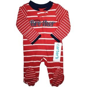 Carter's‎ Little Brother Preemie Baby Footed Sleeper Red White Stripe Cotton 1pc